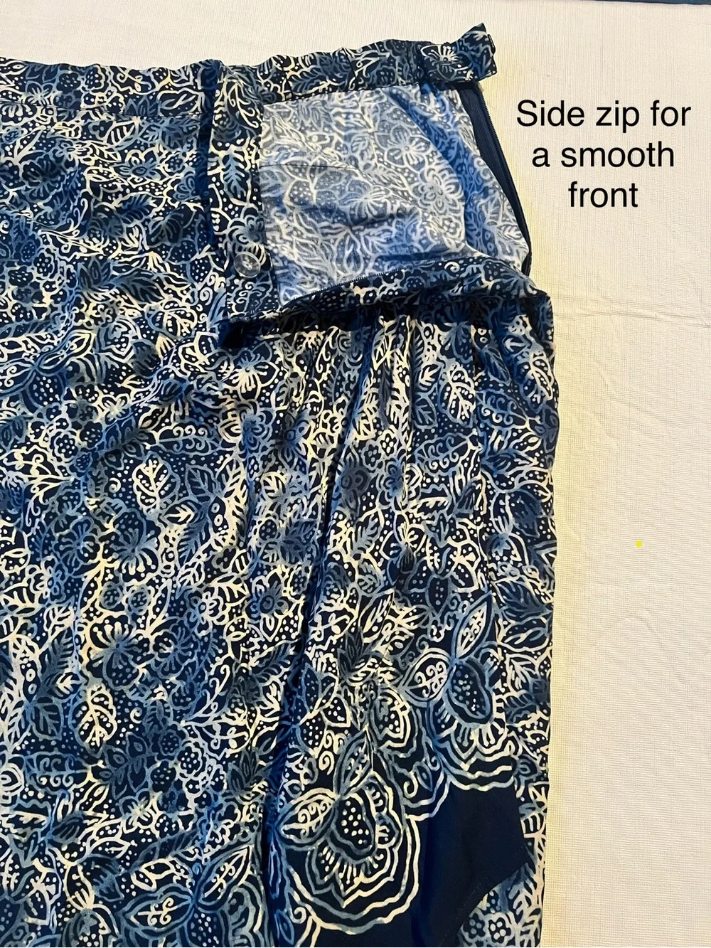 Navy, Cream and White Batik Skirt with Flowing Silhouette